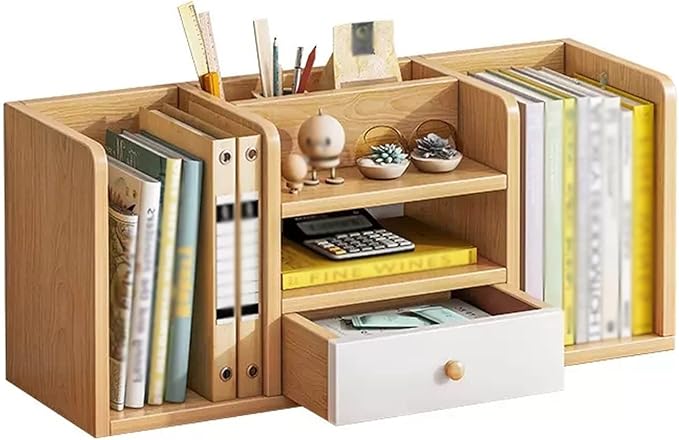 Small Bookcase Desktop Wood Bookshelf Desk Organizer Display Rack