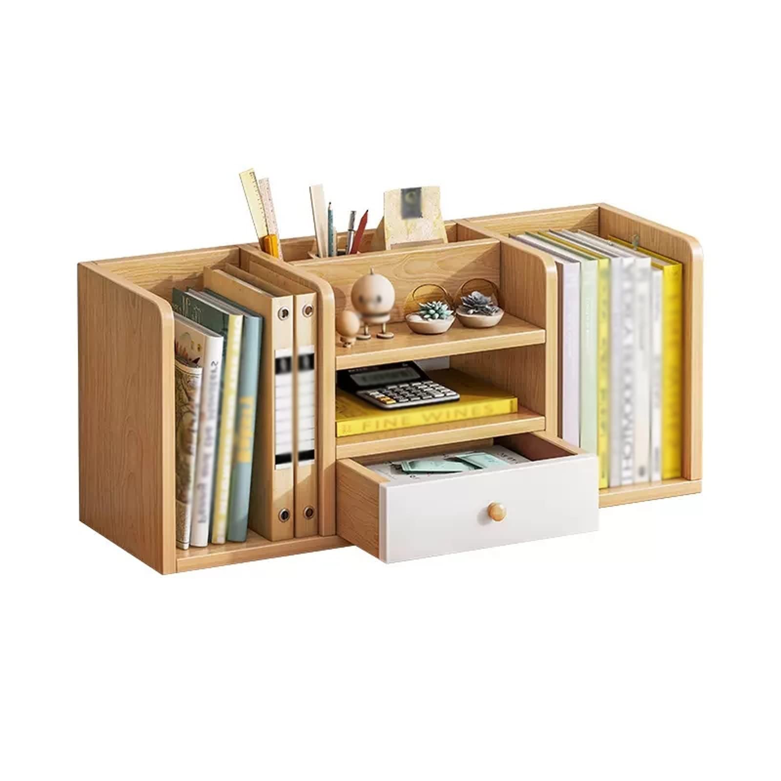 Small Bookcase Desktop Wood Bookshelf Desk Organizer Display Rack
