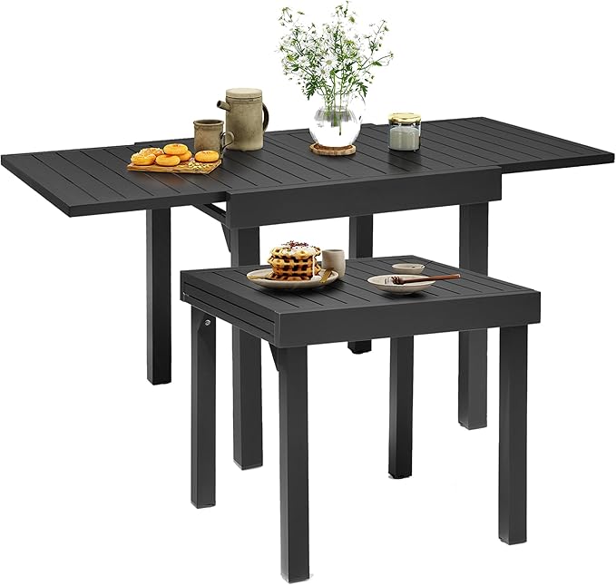 Outdoor Dining Table Glass Top Patio Dining Table, Outdoor Aluminum Extendable Dining Table