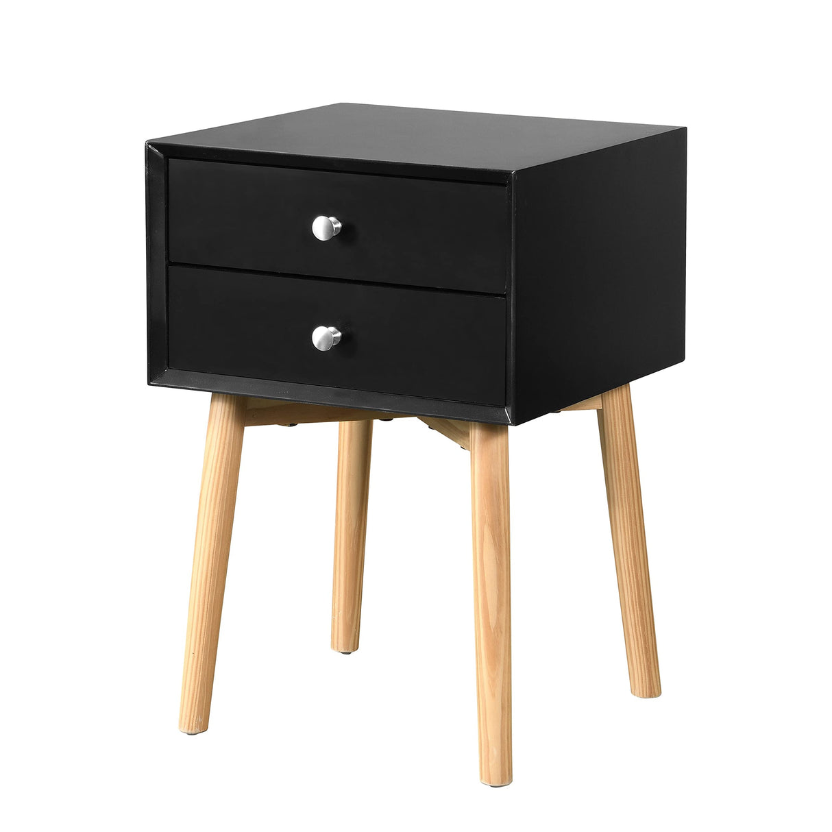 Bedside Table with 2 Drawers and Rubber Wood Legs