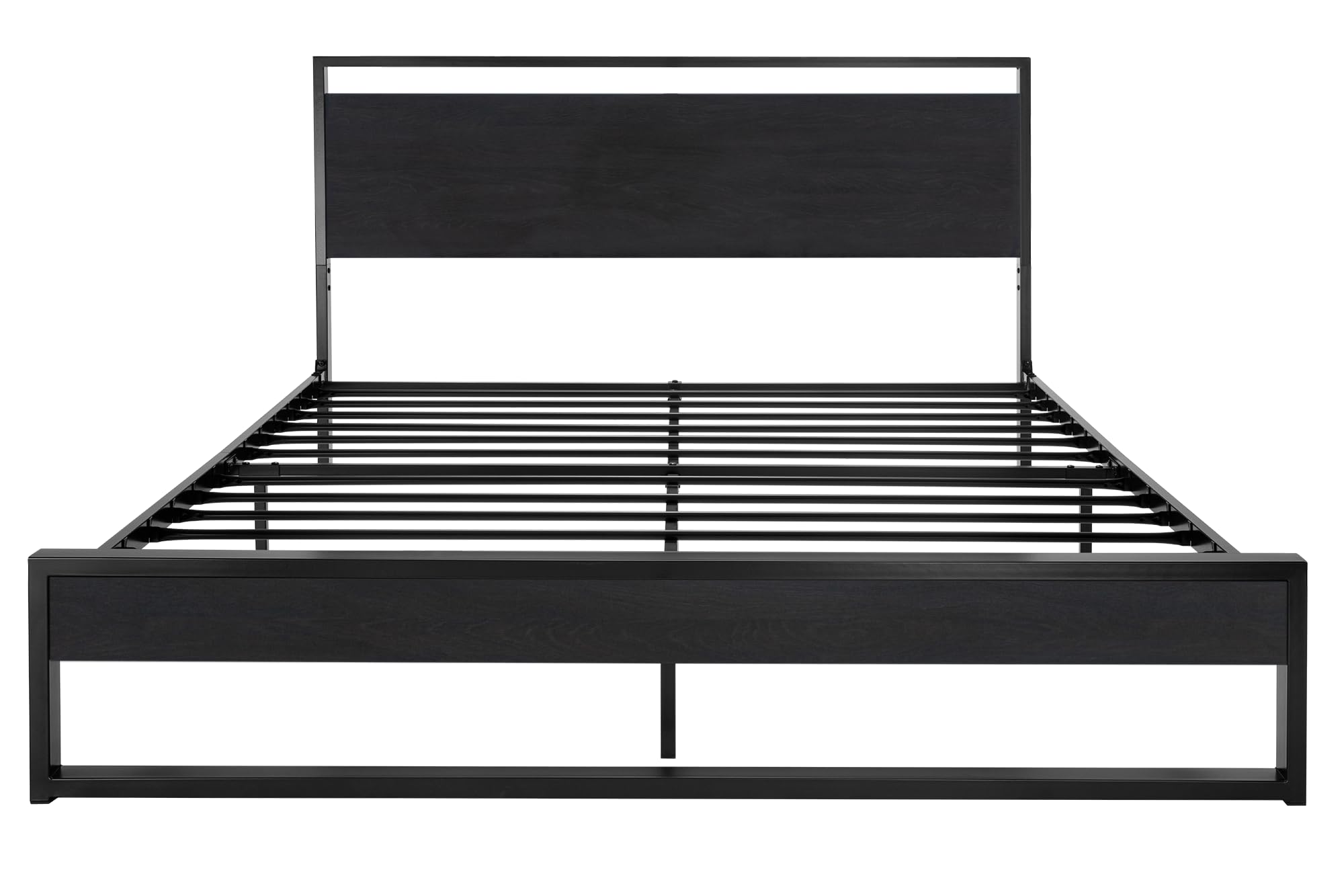 Sturdy Metal and Wooden Bed Frame with Headboard and Footboard