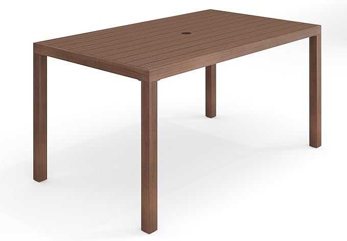 Bedford 70" Aluminum Patio Dining Table with Umbrella Hole - Brushed Woodgrain Finish