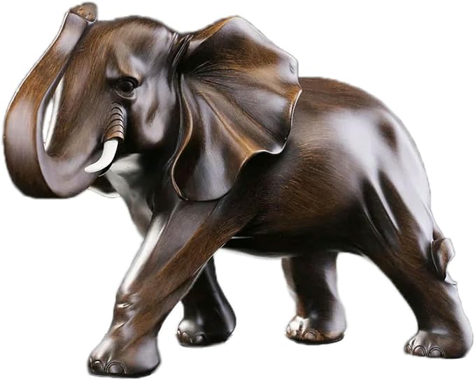 Imitation Wood Elephant Statue Resin Craft Animal Sculpture Desktop Decorations