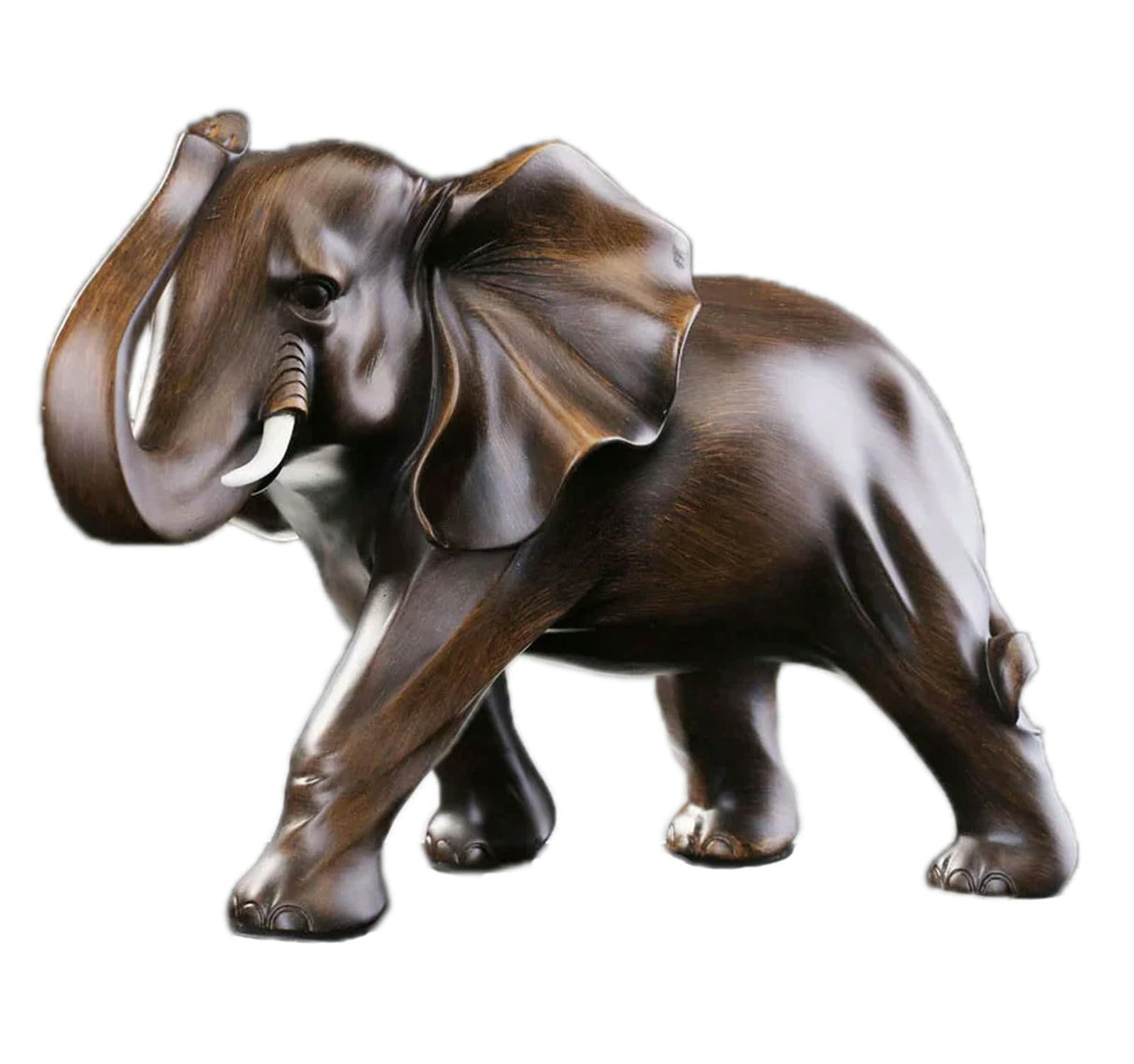Imitation Wood Elephant Statue Resin Craft Animal Sculpture Desktop Decorations