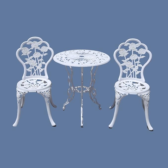Outdoor Furniture Bistro Set with Rose Pattern 1 Table 2 Chairs for Garden Patio