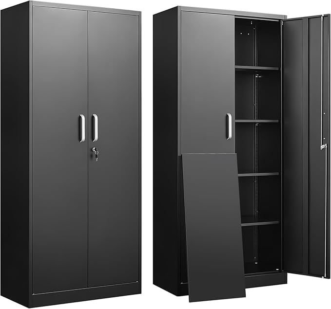 Garage Storage Cabinet with Doors and Shelves, Metal Storage Cabinet