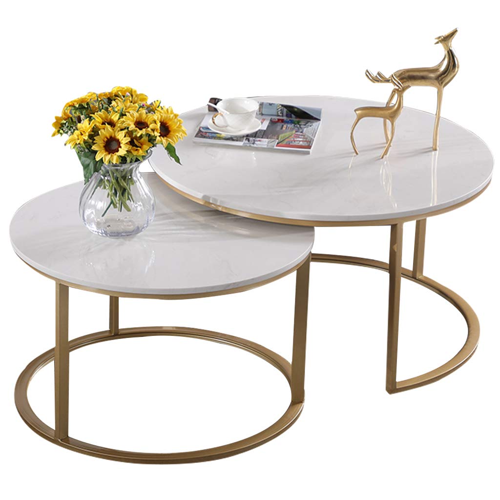 Modern Round Coffee Table Sets Marble Stacking Nesting Tables Wrought Iron Frame
