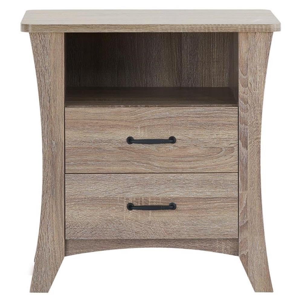 Wooden 2-Drawer Nightstand with Open Shelf in Rustic Natural
