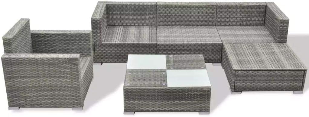 6 Pcs Patio Outdoor Conversation Set, All-Weather Poly Rattan Outdoor Furniture Set with TeaTable for Backyard & Garden