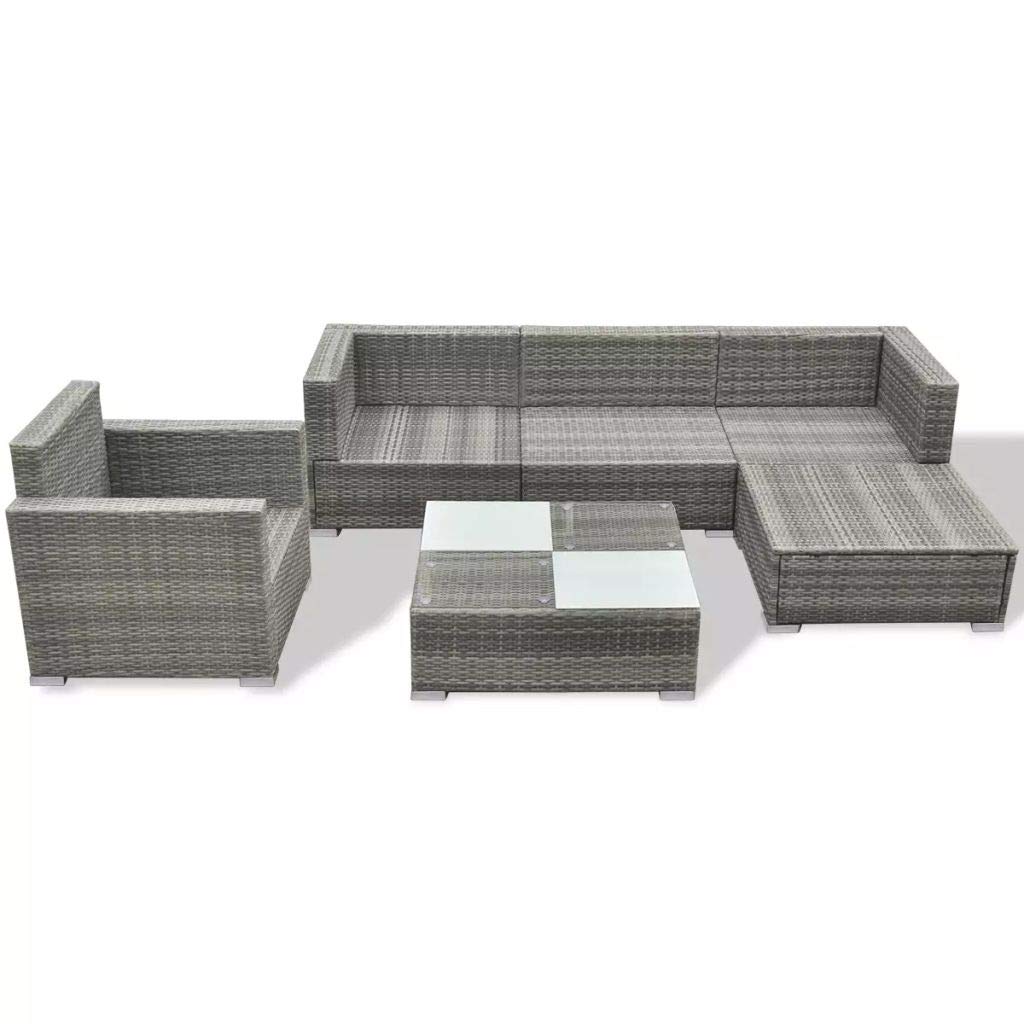 6 Pcs Patio Outdoor Conversation Set, All-Weather Poly Rattan Outdoor Furniture Set with TeaTable for Backyard & Garden