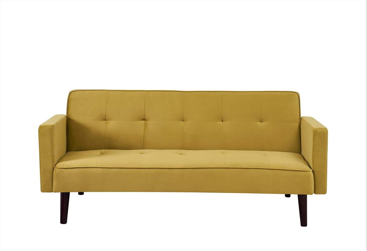 Container Furniture Direct Velvet Upholstered Convertible Folding Futon Sofa Bed Modern Tufted Sleeper Couch for Compact Living Room, Bedrooms, Apartments, and Dorm, 72 Inch, Golden Yellow
