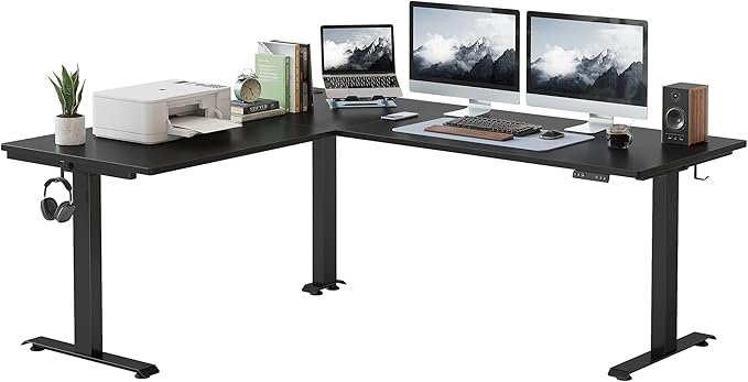 75 Inches, Supports Over 300lbs, Large L Shaped Standing Desk, Electric Height Adjustable L Shaped Desk