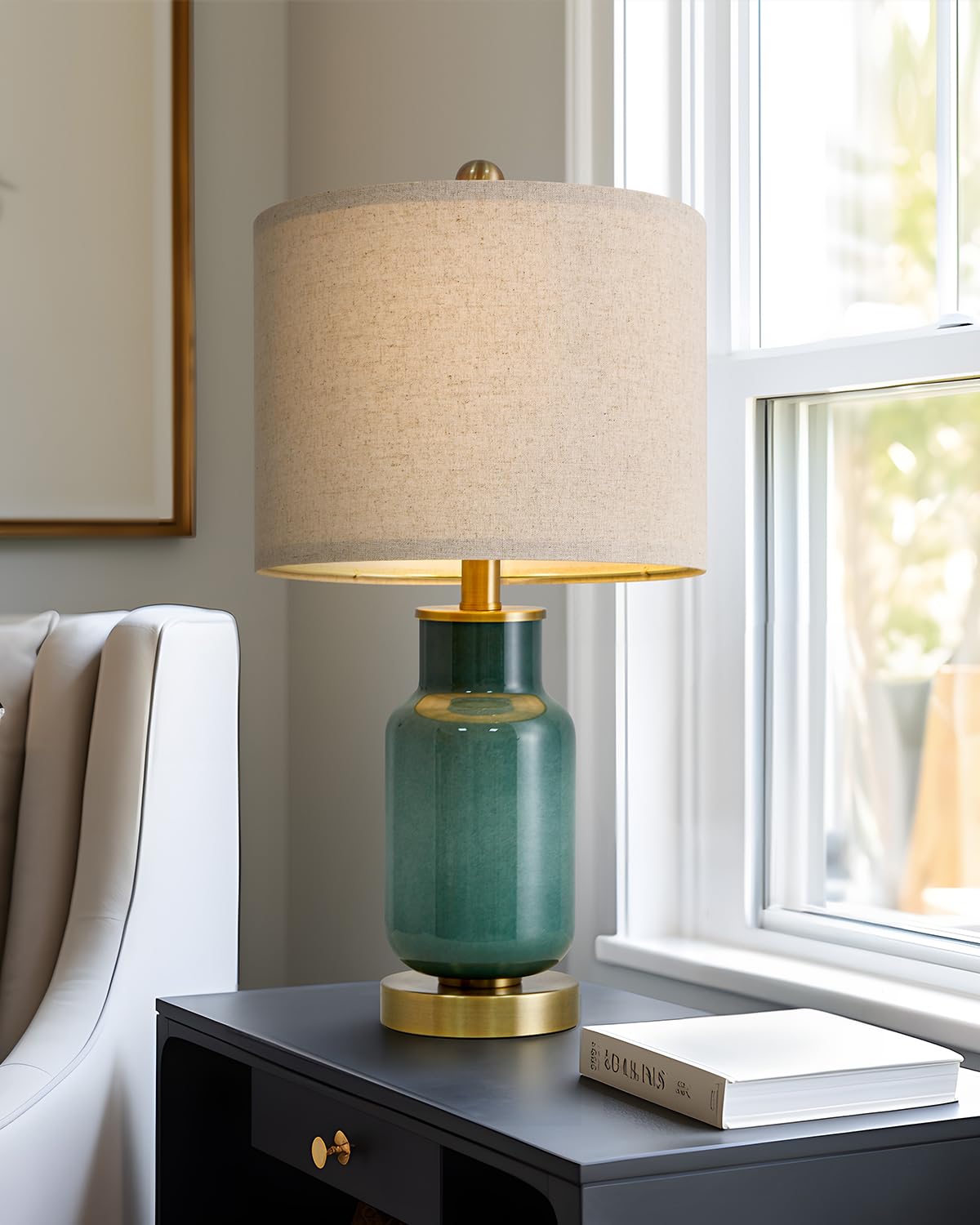 21.25" Table Lamp Set of 2 Modern Lamp for Living Room Glass Nightstand