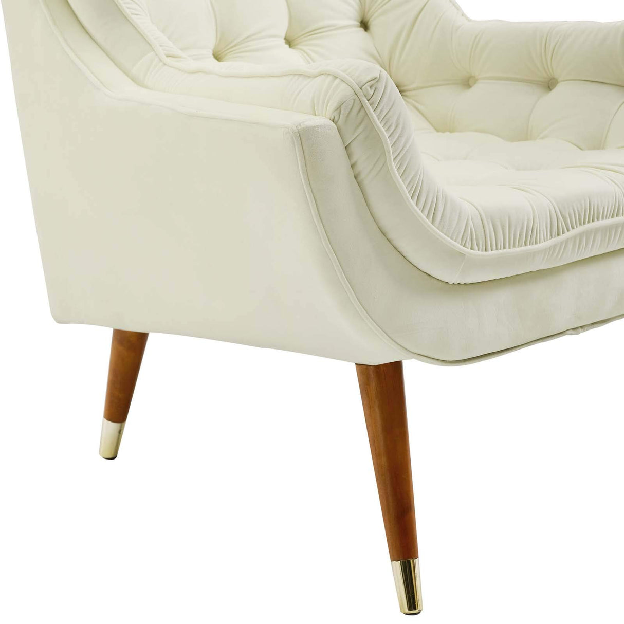 Suggest Button Tufted Upholstered Velvet Lounge Chair, Ivory