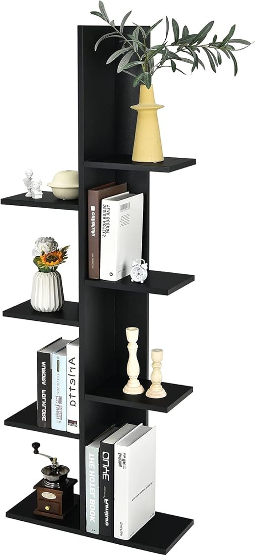 Bookshelf, Wooden Symmetrical Open Bookcase, Artistic Book Organizer