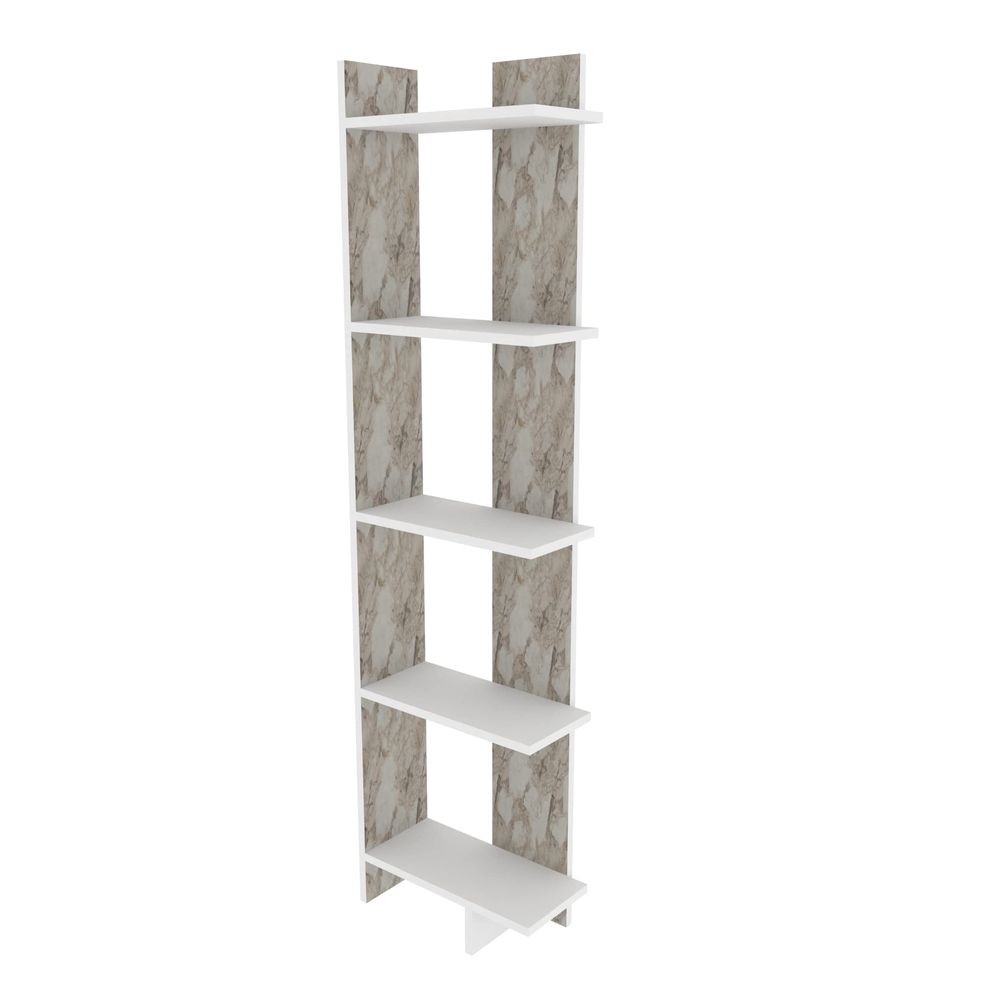 67" Tall Corner Bookcase/Bookshelf Shelving Unit (Marble/White)