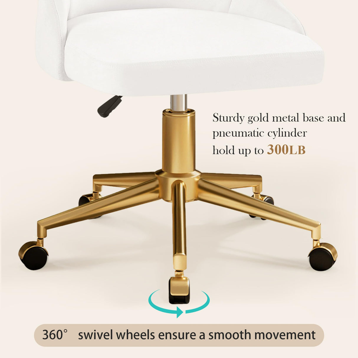 Velvet Vanity Desk Chair - Height Adjustable Swivel Office Chair with Gold Base
