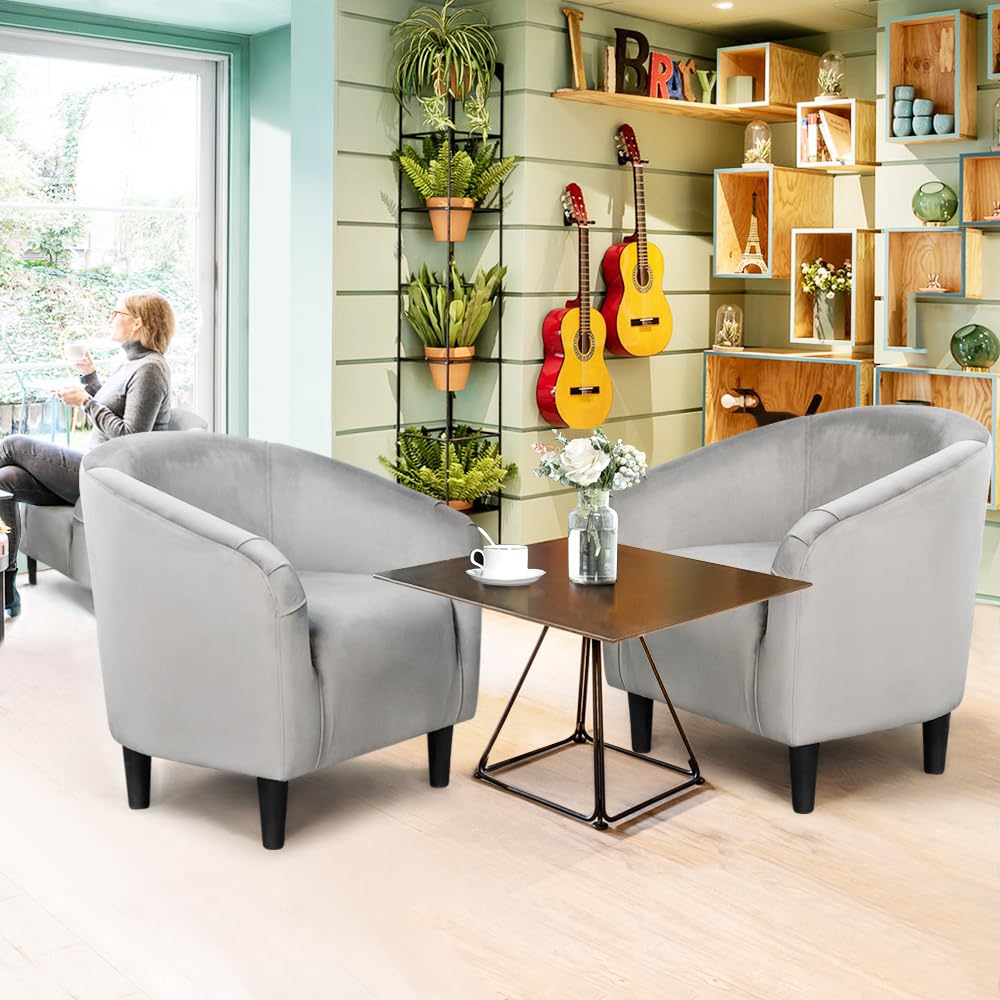 Living Room Chair, Velvet Accent Upholstered Barrel Sitting Chair with Armrest and Low