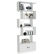 6-Tier Geometric Bookcase with Cabinet, Freestanding Display Shelves