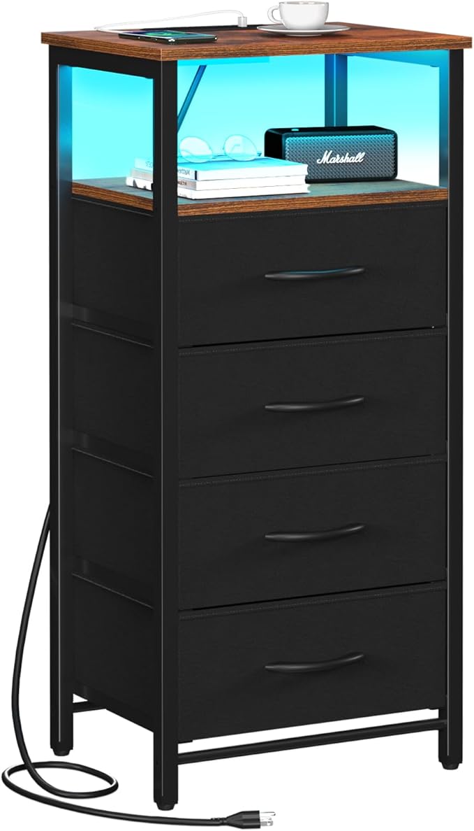 Night Stand - LED Nightstand with Charging Station