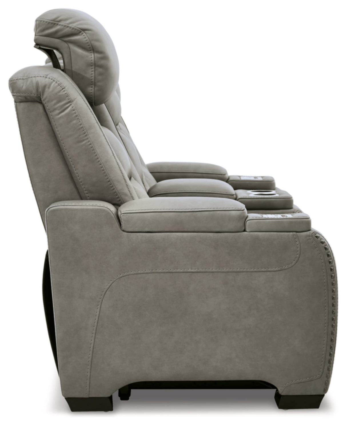 The Man-Den Leather Power Reclining Loveseat with Center Console, Adjustable Headrest
