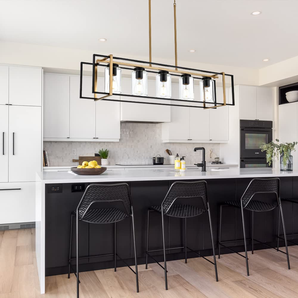 5-Light Farmhouse Chandeliers Black Brass Island Lighting Dining Room Pendant Light