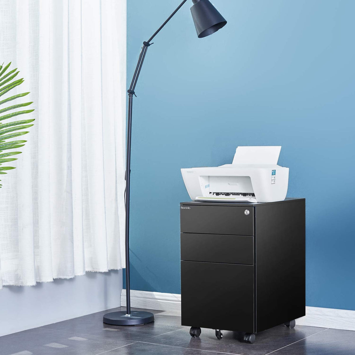 Black 3 Drawer File Cabinet with Lock, Rolling File Cabinet for Home Office