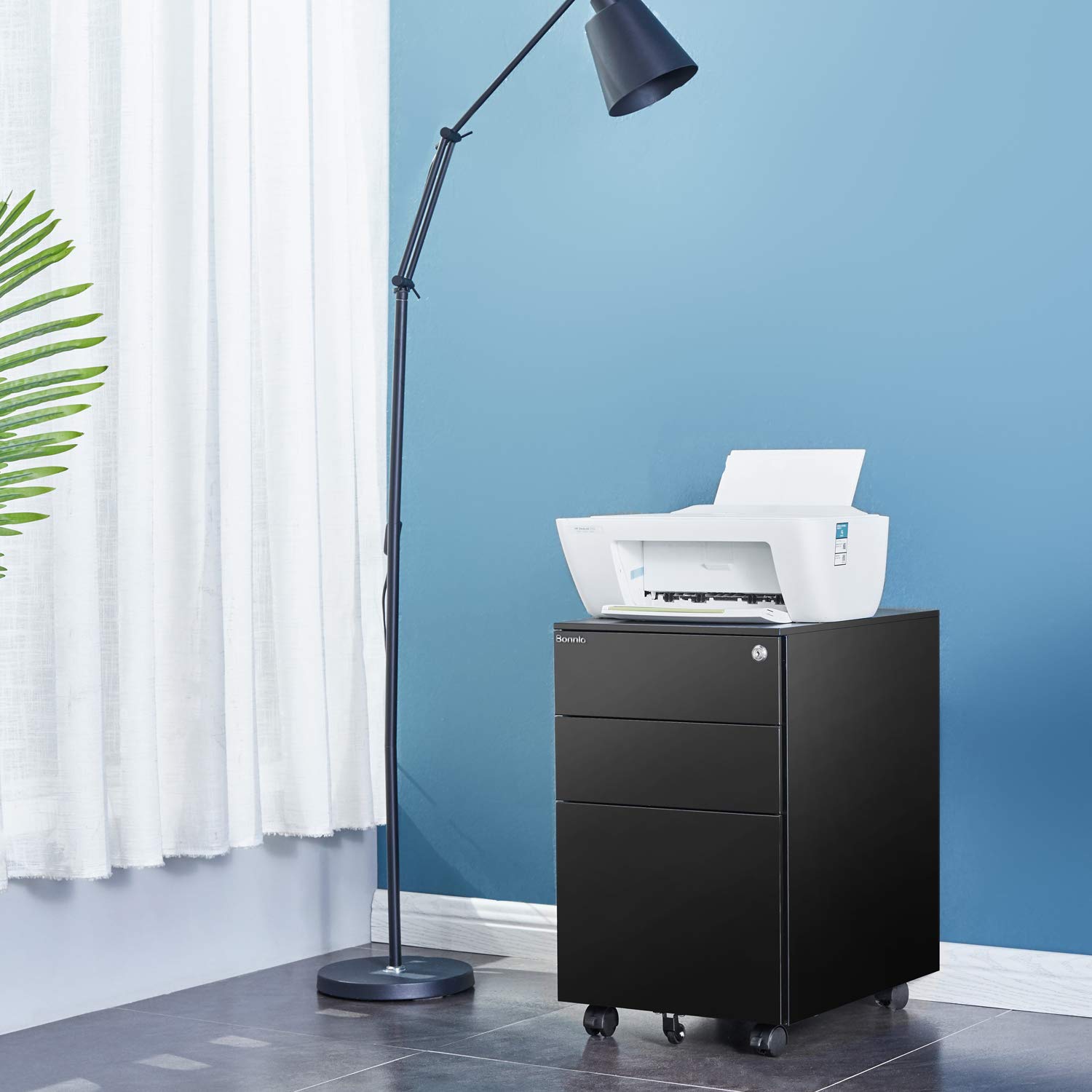 Black 3 Drawer File Cabinet with Lock, Rolling File Cabinet for Home Office