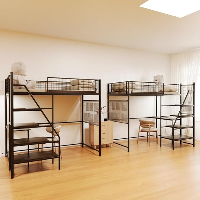 Twin Loft Bed with Desk, Charging Station, LED Lights & Storage – Perfect for Teen Bedrooms,