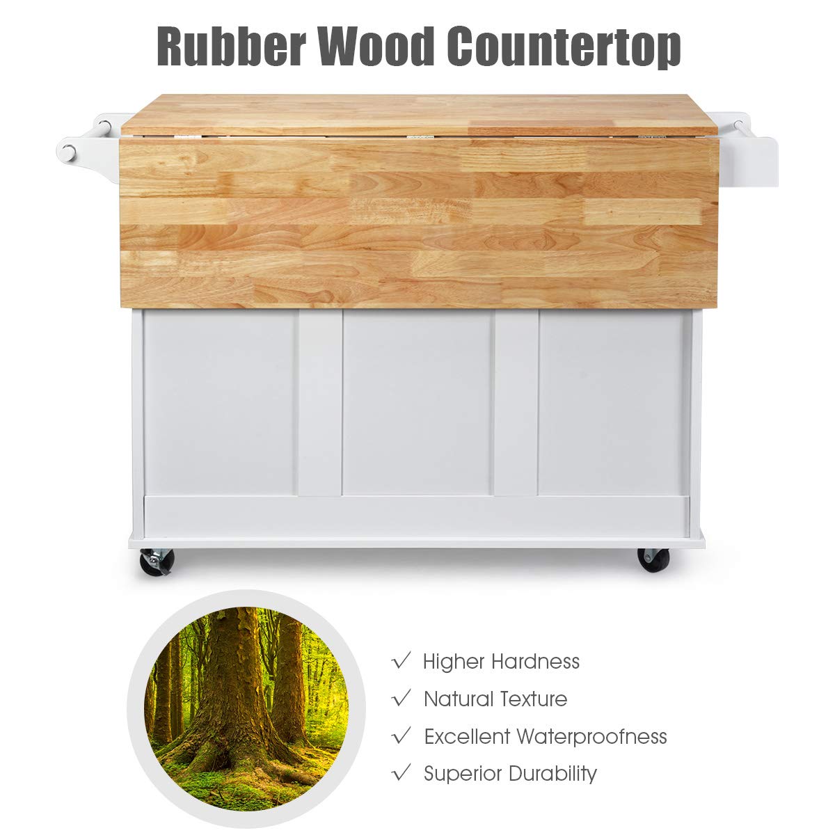 Kitchen Island Cart with Drop-Leaf Tabletop, Large Trolley Cart with Large Cabinet