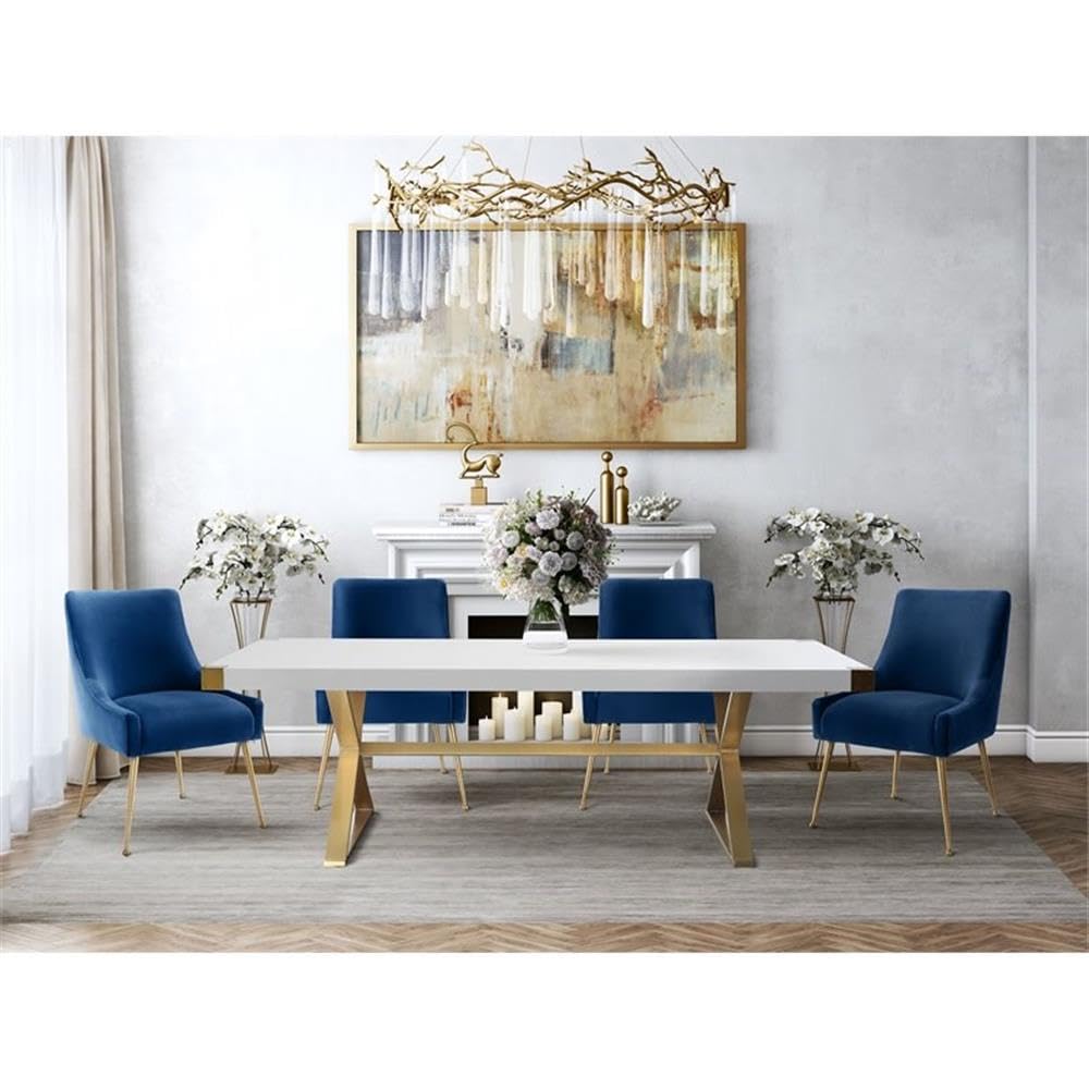 The Beatrix Collection Modern Style Living Room Velvet Upholstered Side Chair, Navy