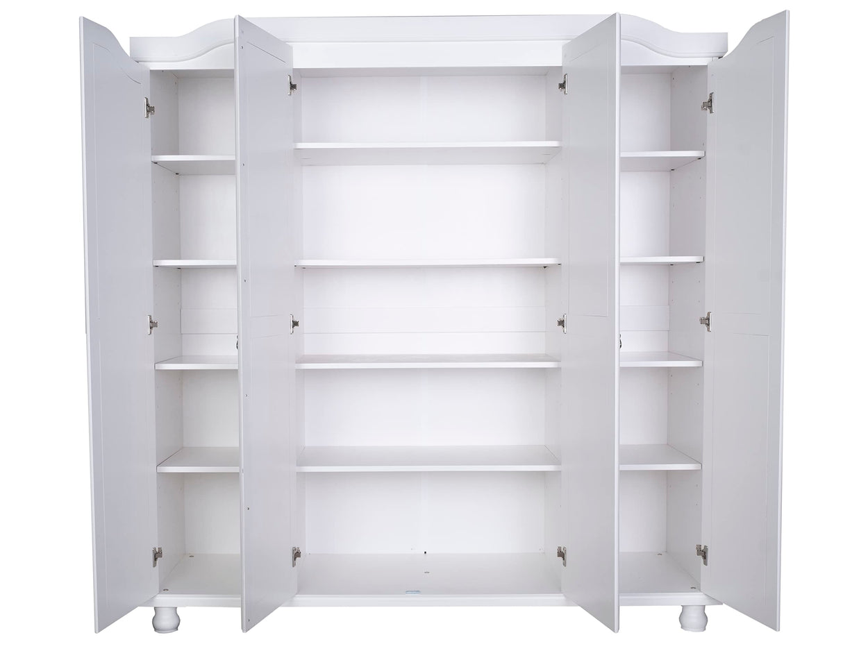 100% Solid Wood Kyle 4-Door Wardrobe/Armoire/Closet with Mirrors, White