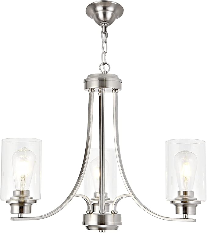 3 Lights Black Traditional Chandelier Rustic Kitchen Island Lighting Fixtures Hanging Clear