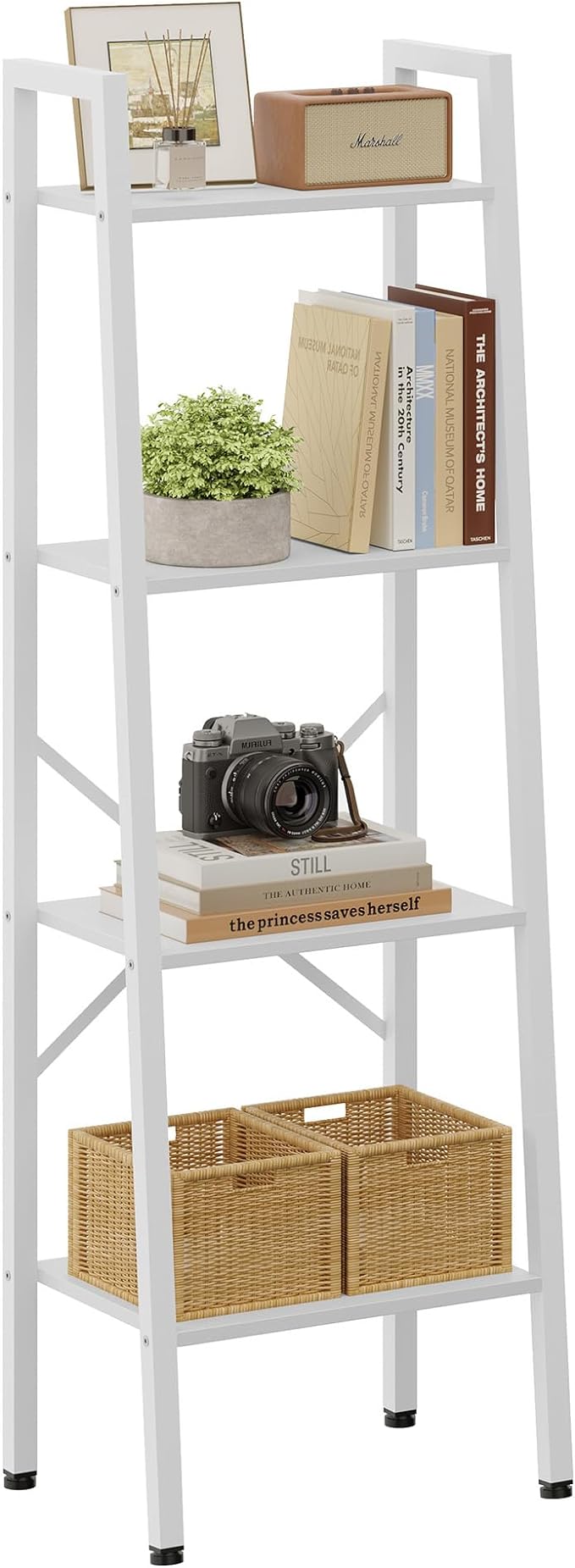 Industrial Ladder Bookshelf, Multifunctional Ladder Shelf