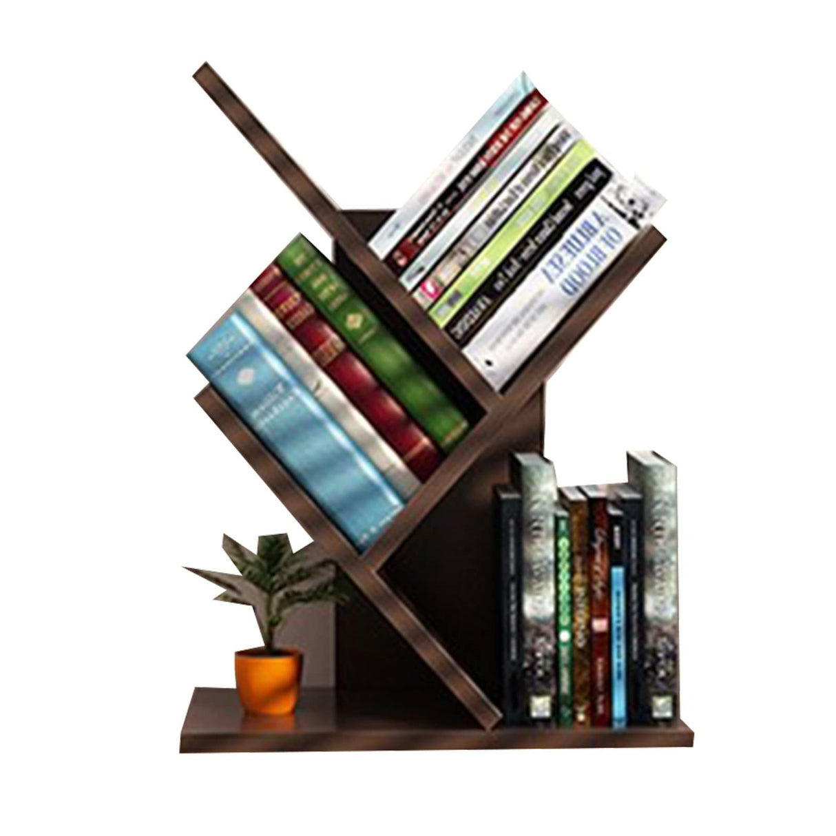PAKMEZ Tree Shelf, Tree-Shaped Standing Shelf, Bookshelf Standing Shelf, Small Footprint and Large Capacity Multi-Layer Design, for Living Room, Bedroom, Study (Color : Black Walnut)
