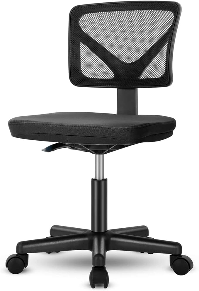 Mesh Armless Office Chair,Swivel Rolling Computer Chair No Arms with Lumbar Support