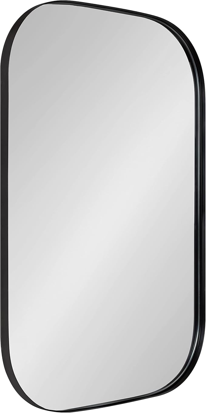 Rollo Midcentury Rounded Rectangle Mirror, Gold, Modern Metal Framed Mirror