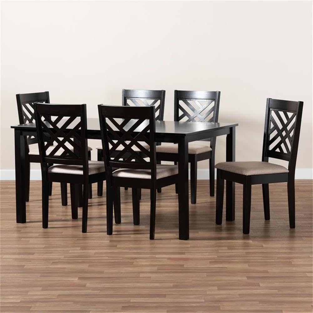 Caron Modern and Contemporary Sand Fabric Upholstered Espresso Brown Finished Wood