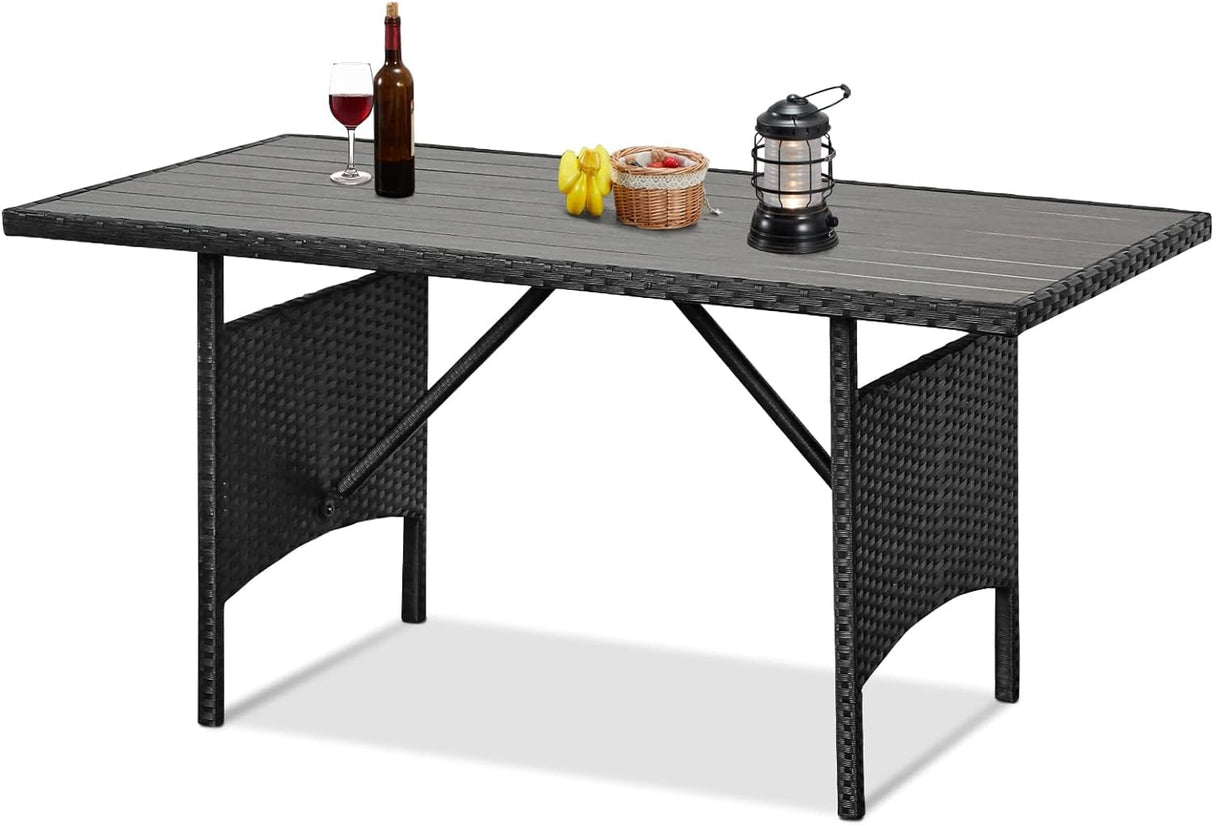 Wicker Outdoor Dining Table, 54” Metal Frame Table for Patio Furniture