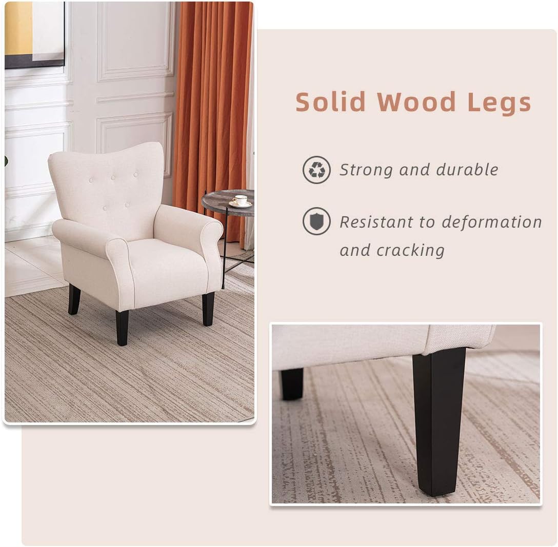 Modern Accent Chair,High Back Armchair,Upholstered Fabric Button Single Sofa