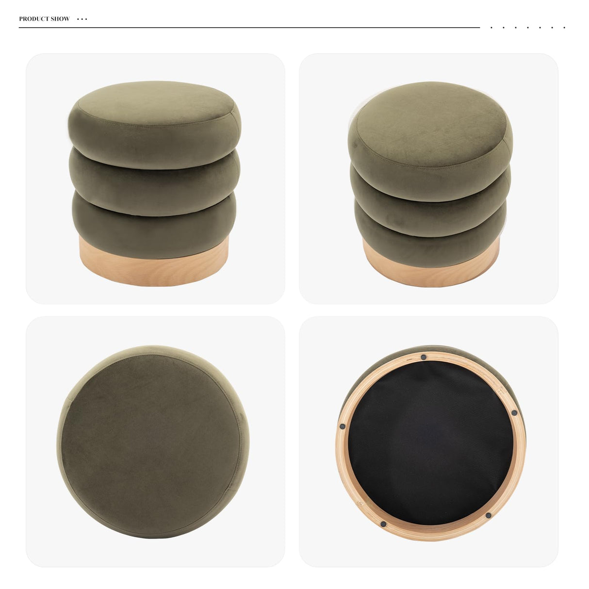 Velvet Ottoman Footstool, Tufted Modern Foot Rest Stool with Wood Base