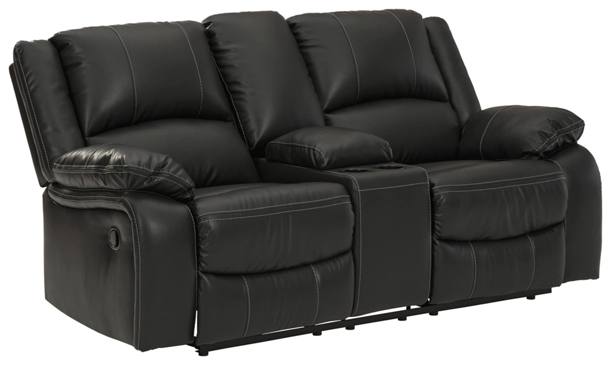 Calderwell Faux Leather Manual Double Reclining Loveseat with Storage Console, Black