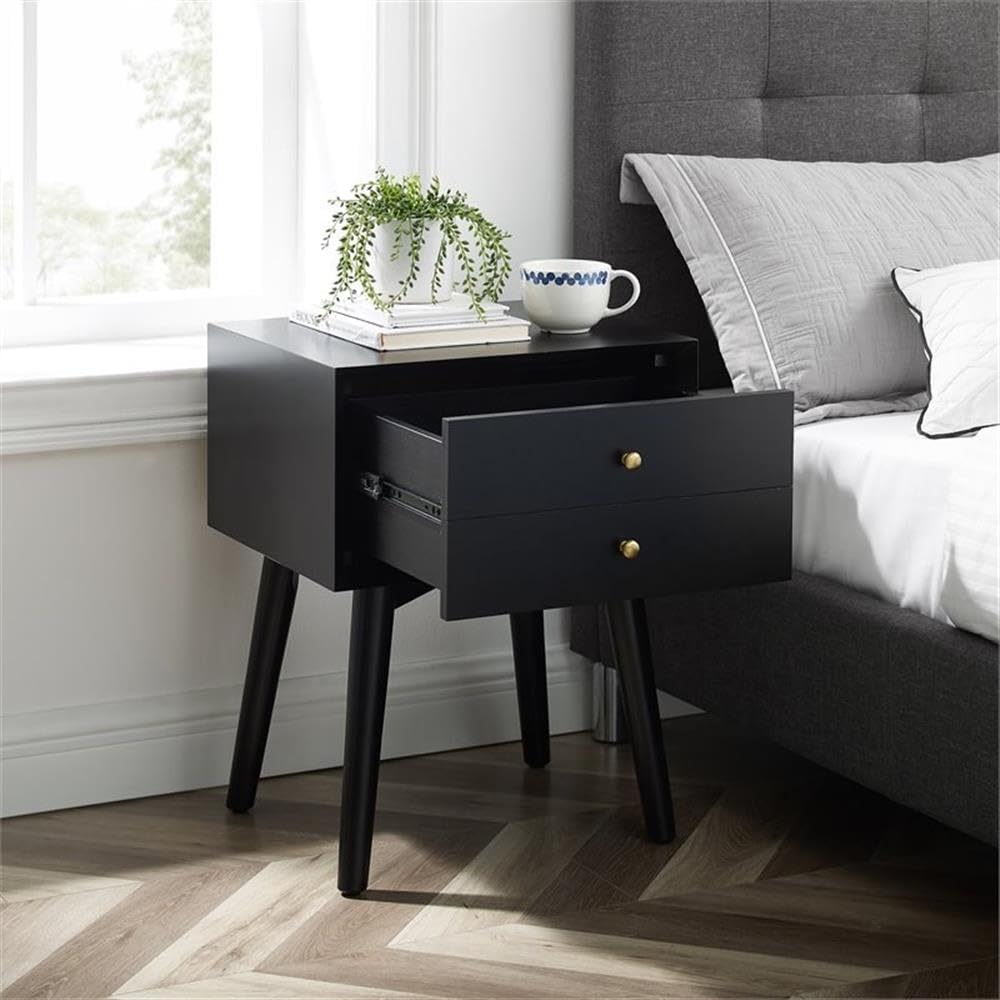 Contemporary MDF Wood Night Stand in Matte Black