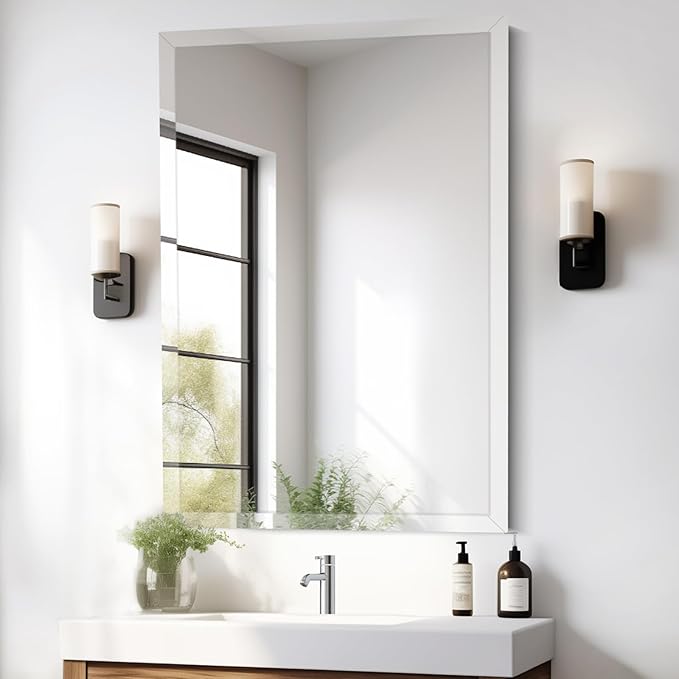 Rectangle Frameless Mirror, Beveled Bathroom Mirror