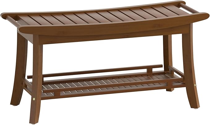 Bamboo Entryway Storage Bench with Shelves Shoe Rack Bench