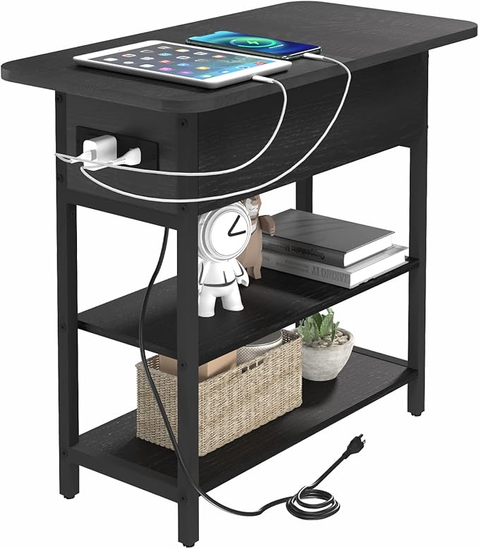 ChargeNest Flip-Top End Table with USB & AC Power Station