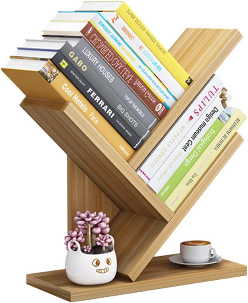 DOITOOL Wooden Bookshelf 3 Bookshelf Small Storage Bookcase Bookcases Desktop Wooden Rack Layers Tabletop Estanteria Fashion Tree Tabletop Bookshelf