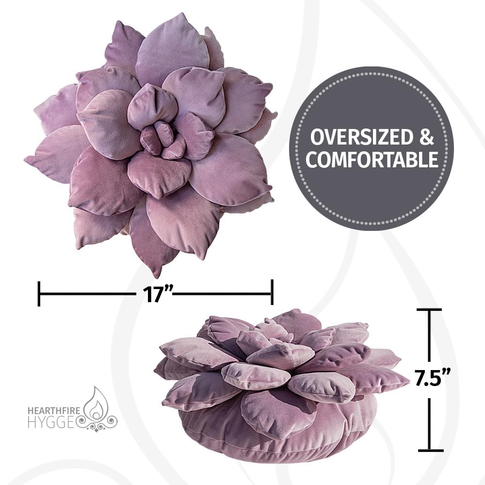3D Large Succulent Pillow | 17" Soft Purple Leaf Pillow, Flower Shaped Pillow