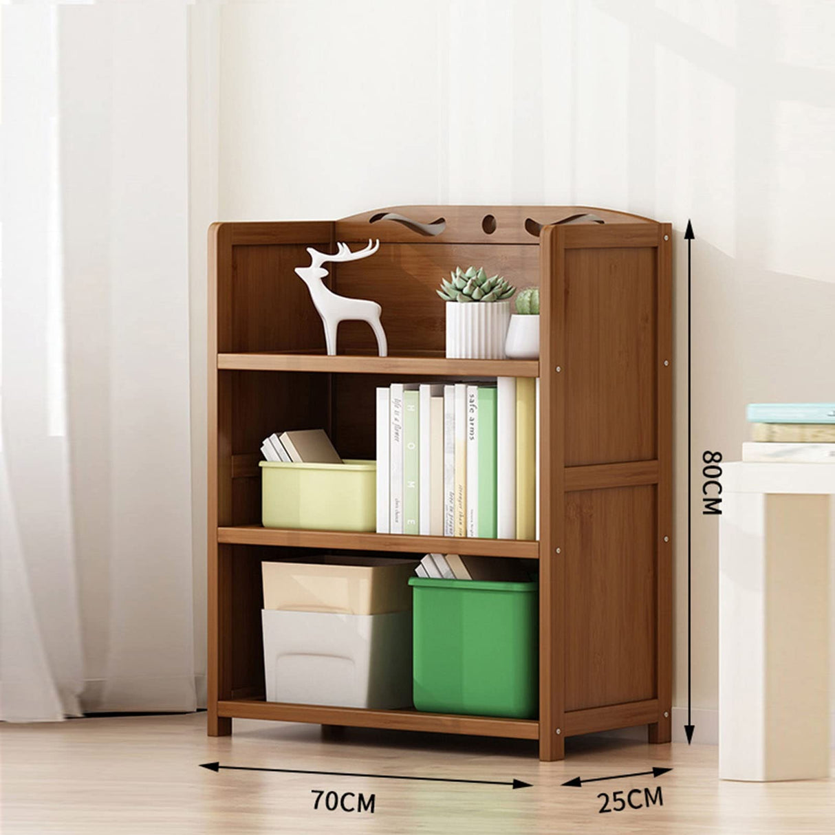 Household Wooden Bookcase - Floor-standing 3-tier Bookshelf, Office Supplies Storage Rack