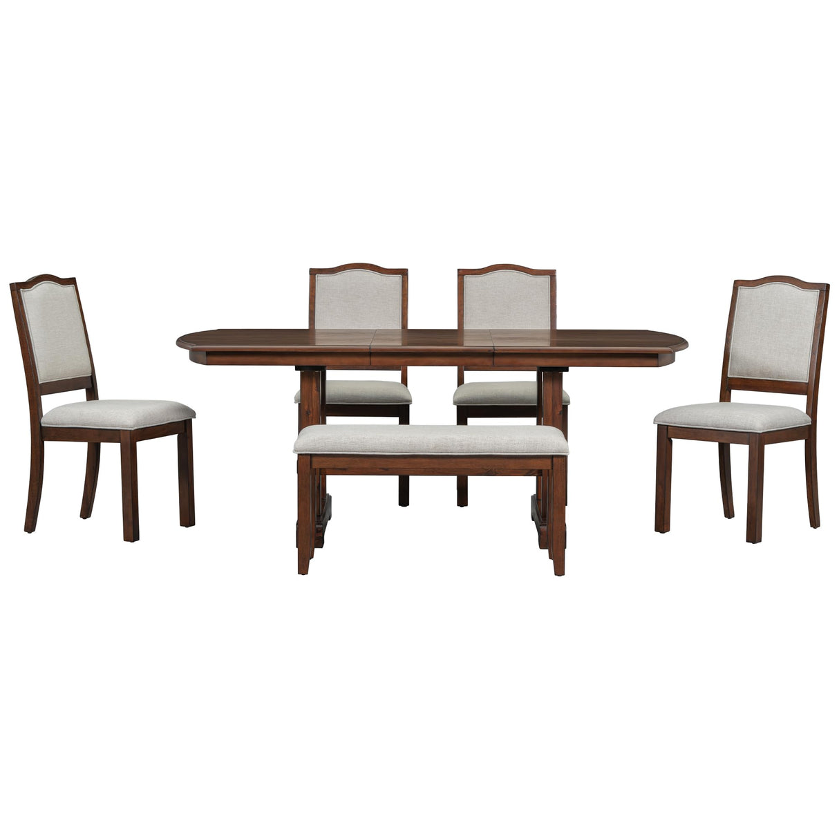 Harper & Bright Designs 6-Piece Dining Table Set for 6, 78inch Extendable Wood Rectangular Dining Table with Removable Leaf, Kitchen Table Set with 4 Upholstered Side Chair and Bench,Cherry